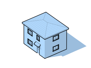 Axonometric of a detached two-story new-build ADU